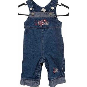 Vintage little me Denim‎ Overalls embroided flowers Y2K 2000s 9 Months